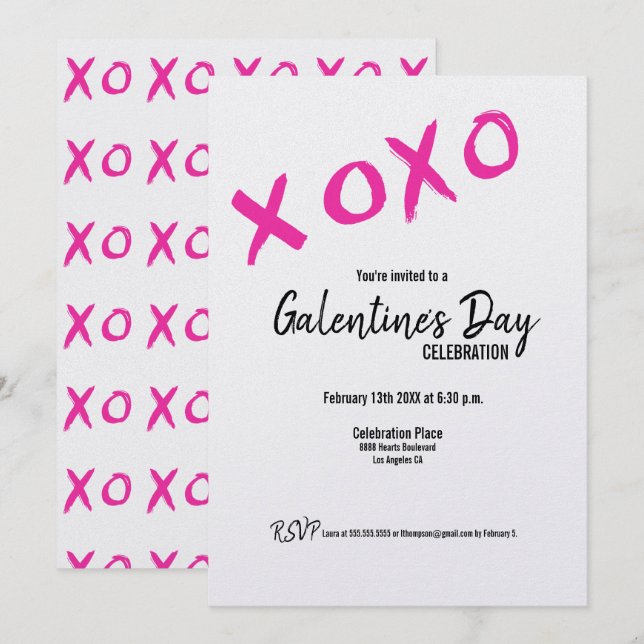 Invitación Amigos de XOXO Galentine's Day Valentines Fiesta I (Anverso / Reverso)