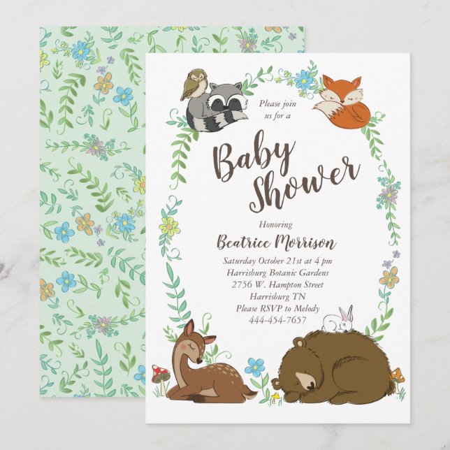 Invitación Amigos del bosque Baby Shower Animal Woodland (Anverso / Reverso)