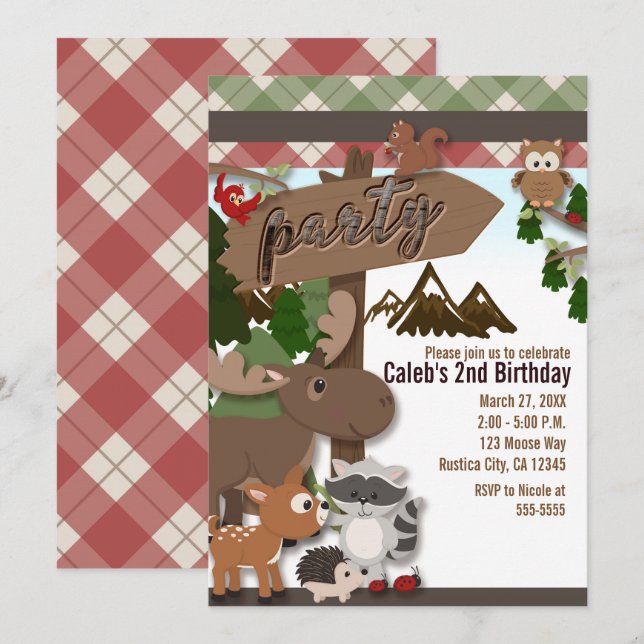 Invitación Amigos del Bosque Cumpleaños infantil (Anverso / Reverso)