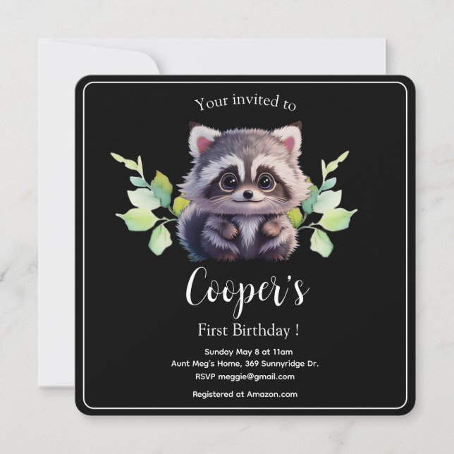 Invitación Amigos del bosque de animales de bosque de raccoon (Anverso)