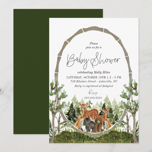 Invitación Amigos del bosque de Woodland Baby Shower (Anverso / Reverso)
