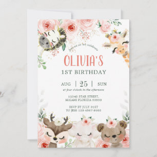 Invitación Amigos del bosque de Woodland cumpleaños floral ro