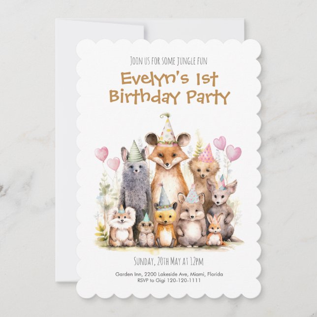 Invitación Amigos del bosque Fiesta de cumpleaños 1 (Anverso)