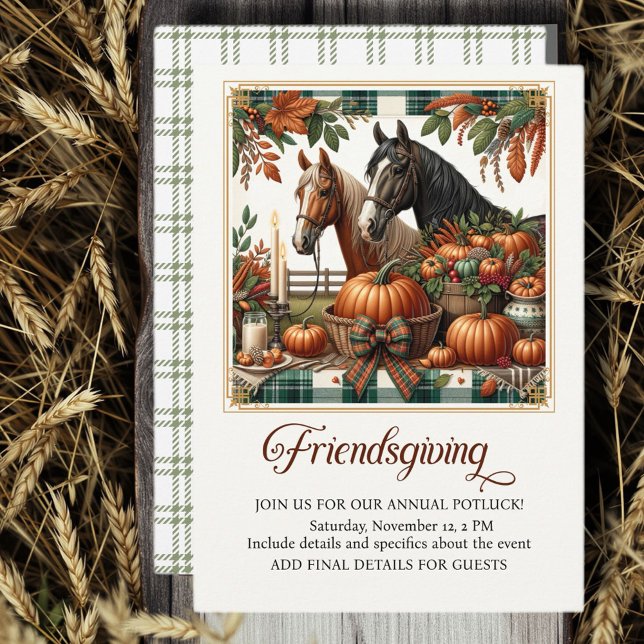 Invitación Amigos Elegantes de Acción de Gracias Caballo  (Friendsgiving for Horse Lovers!)