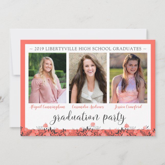 Invitación Amigos Hermanos del Partido de Graduación Coral Fl (Anverso)