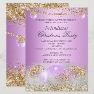 Invitación Amigos Navidad Fiesta de Navidad Bauble Dorado Púr