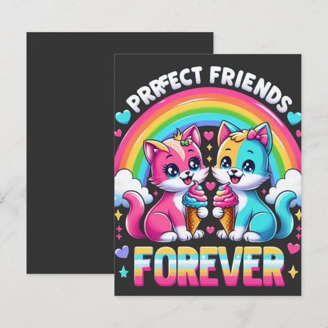 Invitación Amigos perfectos para el gato kawaii (Anverso / Reverso)