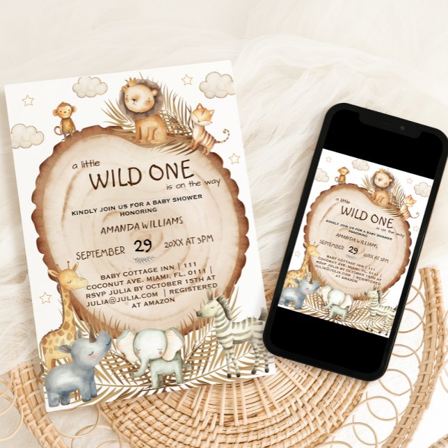 Invitación Amigos Safari Baby Shower Rústico Boho (Subido por el creador)