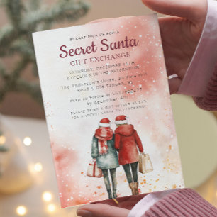 Invitación Amigos y bolsas de regalo Fiesta secreto Santa Ros