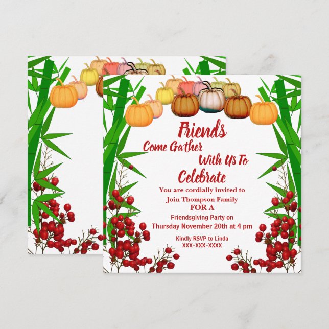 Invitación Amistad Caída Otoño Calabaza Berry Verde Bush (Anverso / Reverso)