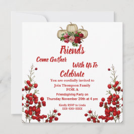 Invitación Amistad Caída Otoño Calabazas Rosas Berries