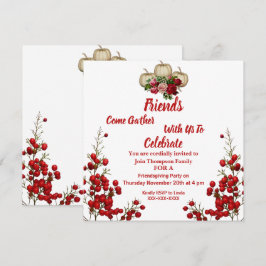 Invitación Amistad Caída Otoño Calabazas Rosas Berries