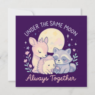Invitación amistad, lindos animales del bosque, bajo la luna