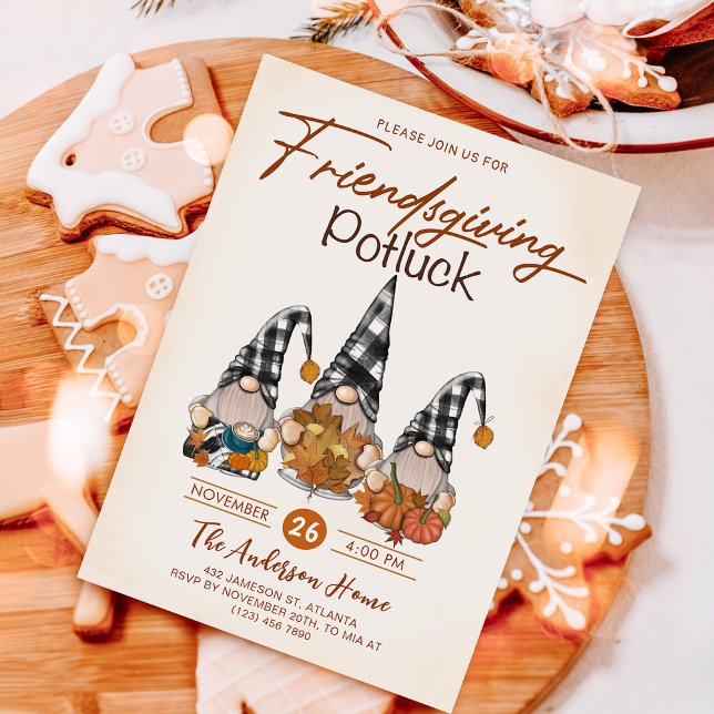 Invitación Amistad Potluck Gnomes Calabaza de otoño (Subido por el creador)