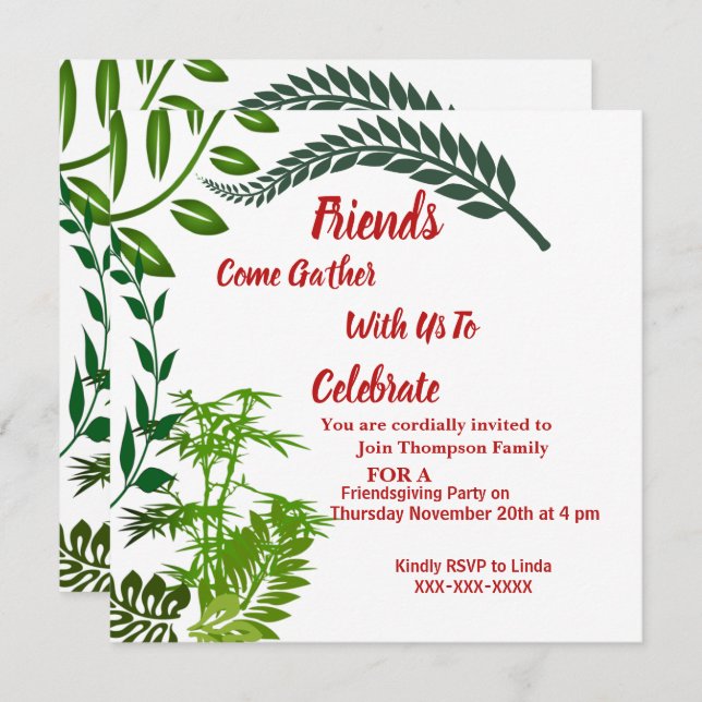 Invitación Amistad Verde Otoño Otoño Foliage Watercolor (Anverso / Reverso)