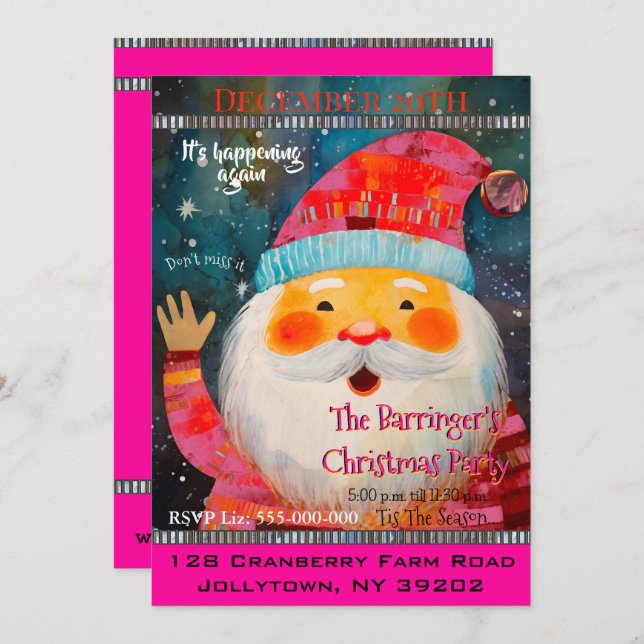 Invitación Amistoso Santa Claus Feliz Fiesta de Navidades (Anverso / Reverso)