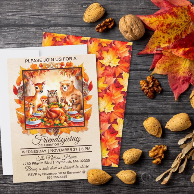 Invitación Amistosos animales de Woodland hojas de otoño (Subido por el creador)