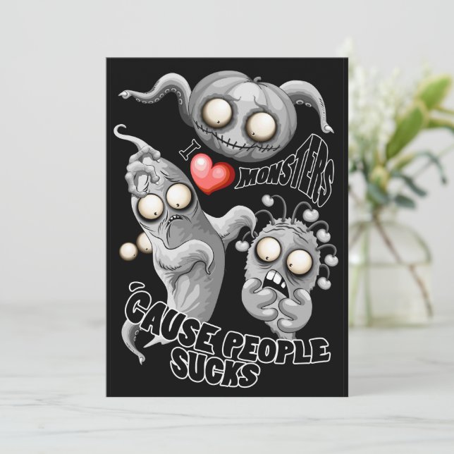 Invitación Amo a los monstruos porque la gente se acosa (Anverso de pie)