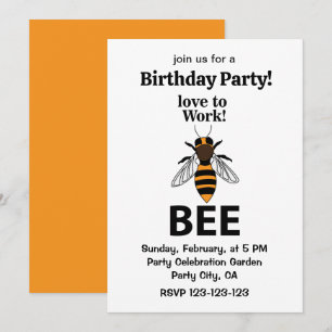 Invitación Amo A Trabajar Abeja Cumpleaños