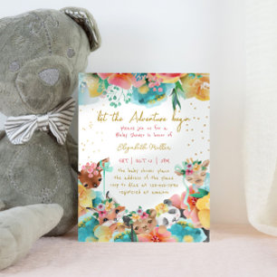 Invitación Amo Animales Flores Flores Bebé Chica Ducha