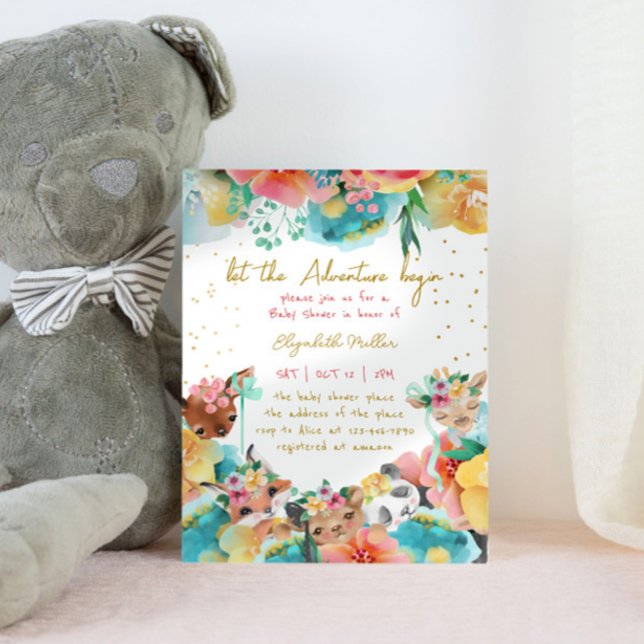 Invitación Amo Animales Flores Flores Bebé Chica Ducha (Subido por el creador)