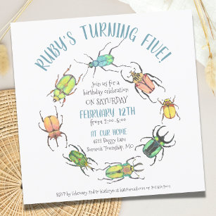 Invitación Amo Bugs Circle Watercolor Besales Cumpleaños