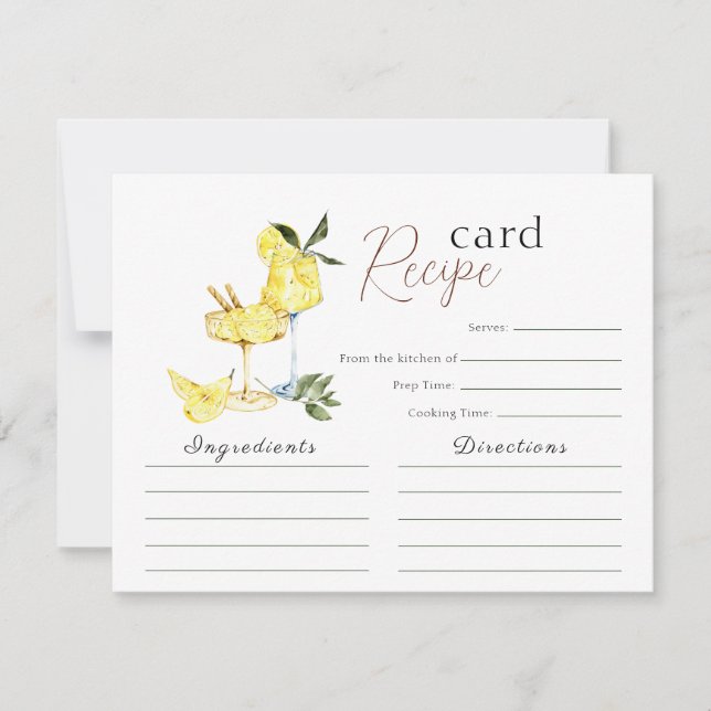 Invitación Amo Limoncello Cocktail Bridal Shower Receta Tarje (Anverso)