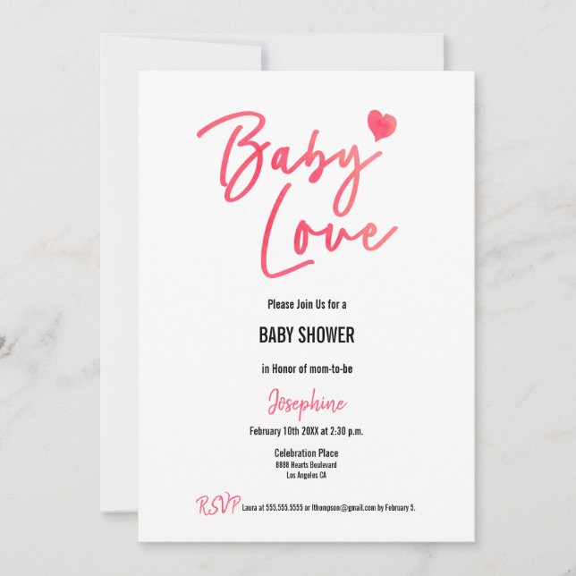 Invitación Amo lindo Valentino Bebé Amor Pink Heart Beber Duc (Anverso)