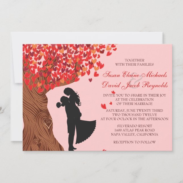 Invitación Amo Pareja Iniciales Oak Árbol Boda Caída (Anverso)