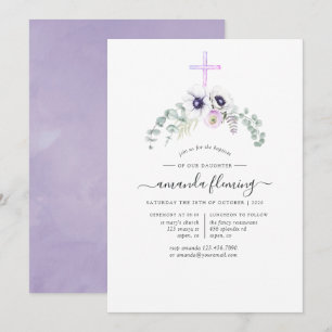Invitación Amo Violeta Polvo Floral Bautizo o Confirmación