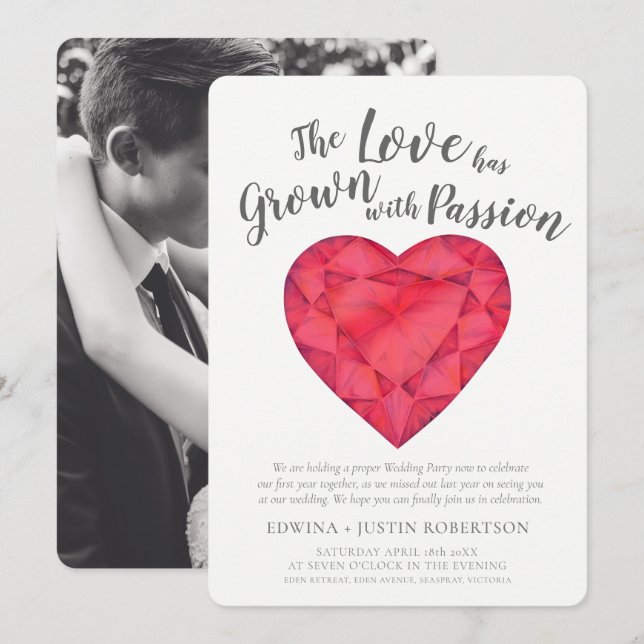 Invitación Amor a la acuarela de rubí después de la fiesta de (Anverso / Reverso)