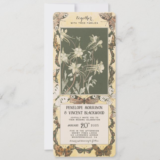 Invitación Amor a la mariposa y Columbinas - Boda (Anverso)