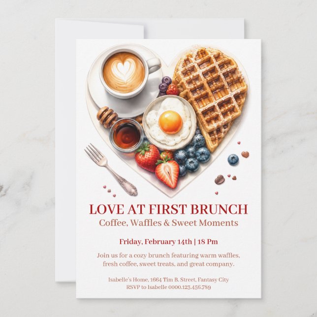 Invitación Amor a primera Brunch - Waffles Café Desayuno (Anverso)