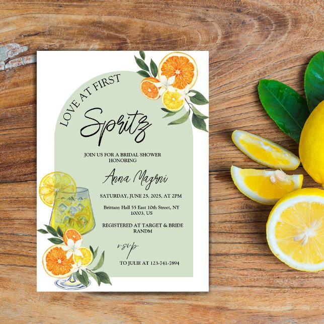 Invitación Amor a Primera Copa de Limón Cóctel Despedida de S (Love at First Spritz Lemon Cocktail Bridal Shower)