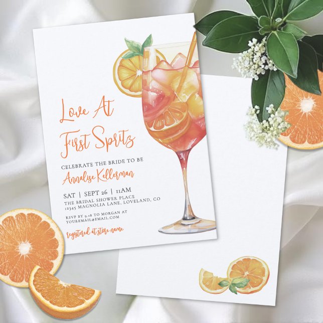 Invitación Amor a Primera Copa de Spritz Fiesta de Despedida  (Love At First Spritz Bridal Shower Invitation)
