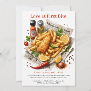 Invitación Amor a primera mordida Fish and Chips San Valentín