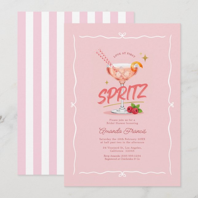 Invitación Amor a primera Spritz Fiesta de Despedida de Solte (Anverso / Reverso)