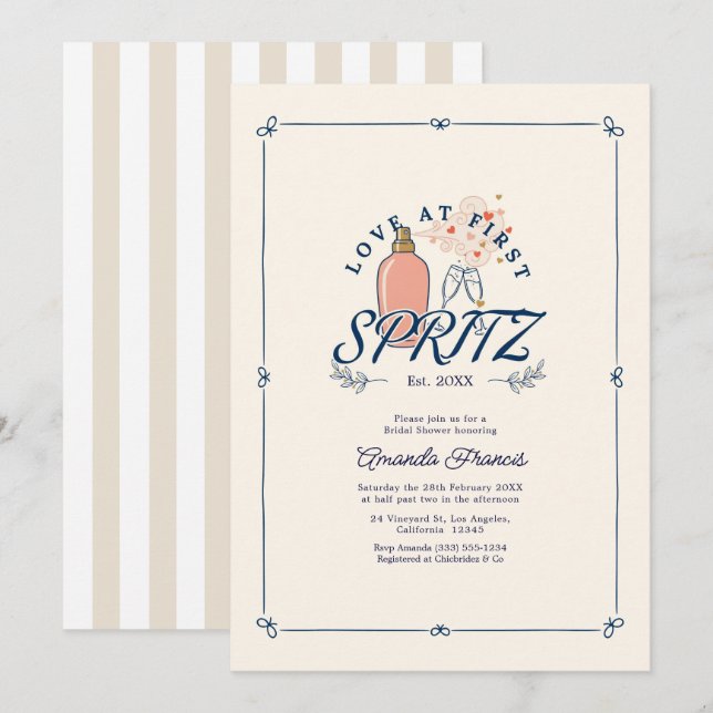 Invitación Amor a Primera Spritz Fiesta de Despedida de Solte (Anverso / Reverso)