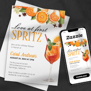 Invitación Amor a Primera Spritz Naranja Floral Bridal Shower