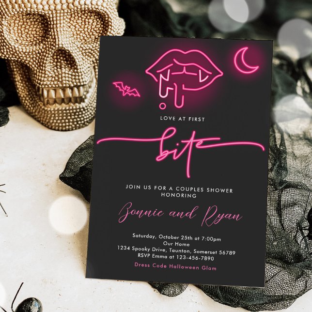 Invitación Amor Al Primer Bite Neon Halloween Parejas Ducha (Subido por el creador)