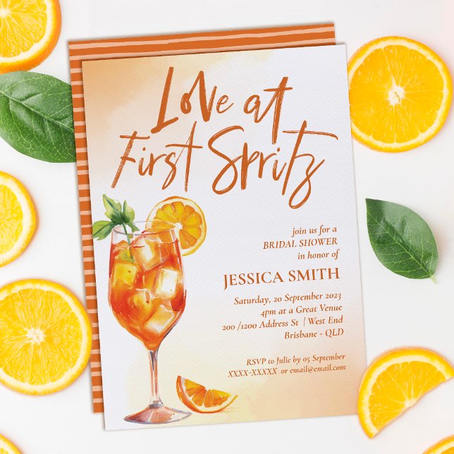 Invitación Amor Al Primer Spritz Bridal Shower (Raise glasses, bask in the warmth of friendship, and create memories at this sparkly invitation.)