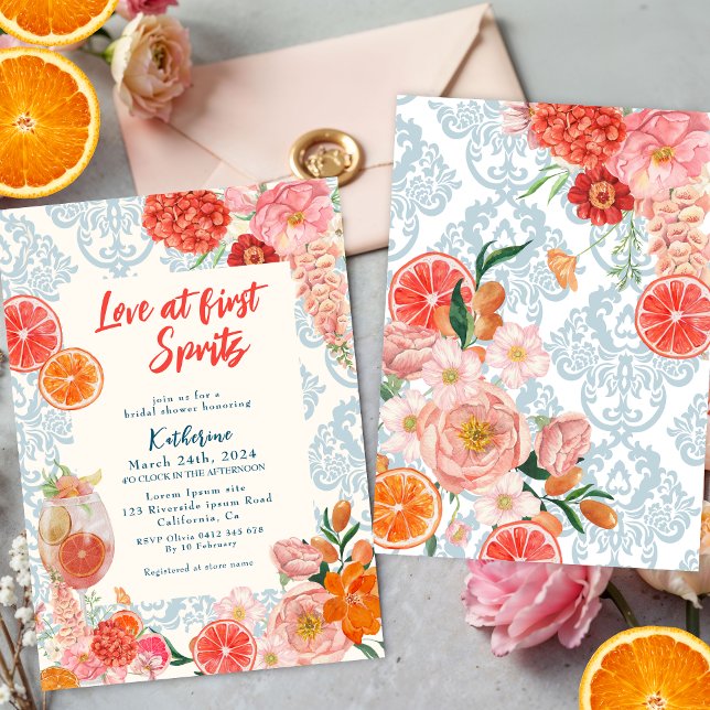 Invitación Amor al primer spritz naranja floral ducha de novi (Subido por el creador)