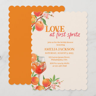 Invitación Amor al primer spritz naranja floral ducha de novi