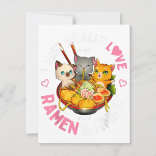 Invitación Amor Anime y Fideos Ramen Japoneses Neko Kawaii
