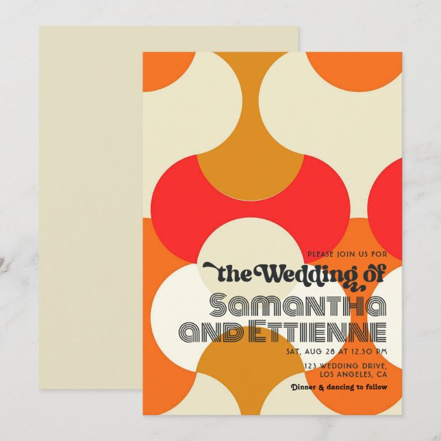Invitación Amor Atemporal Bodas con Vibraciones Retro (Anverso / Reverso)
