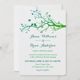 Invitación Amor Aves Branches Green Hues Wedding Invite