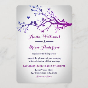 Invitación Amor Aves ramas Púrpura y Boda de Marina Invitan
