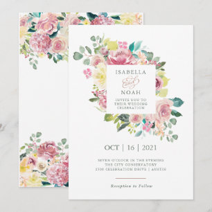 Invitación Amor bendito   Boda floral rosa acuarela