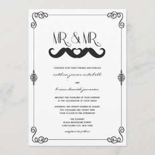 Invitación Amor Bigote Clásico Vintage Scrolls Boda Gay