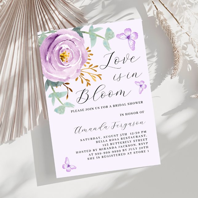 Invitación Amor Bloom rosa púrpura mariposa Ducha de novia (Subido por el creador)